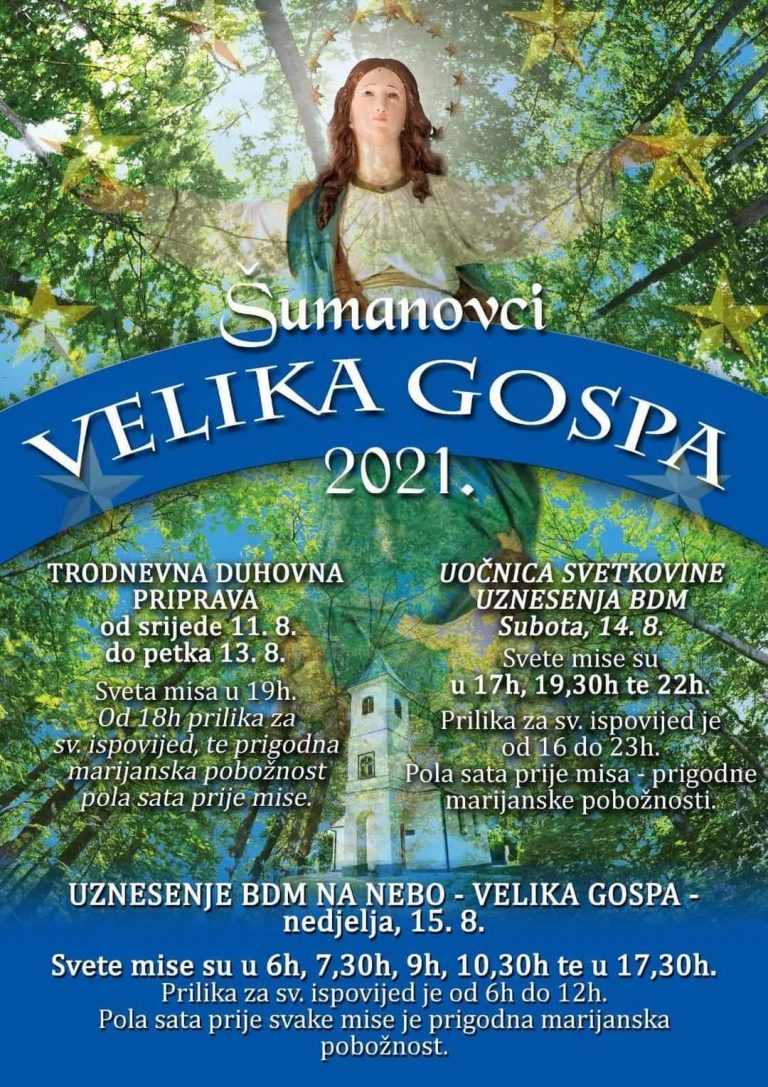 RASPORED HODOČAŠĆA U MARIJANSKA SVETIŠTA O SVETKOVINI VELIKE GOSPE 2021