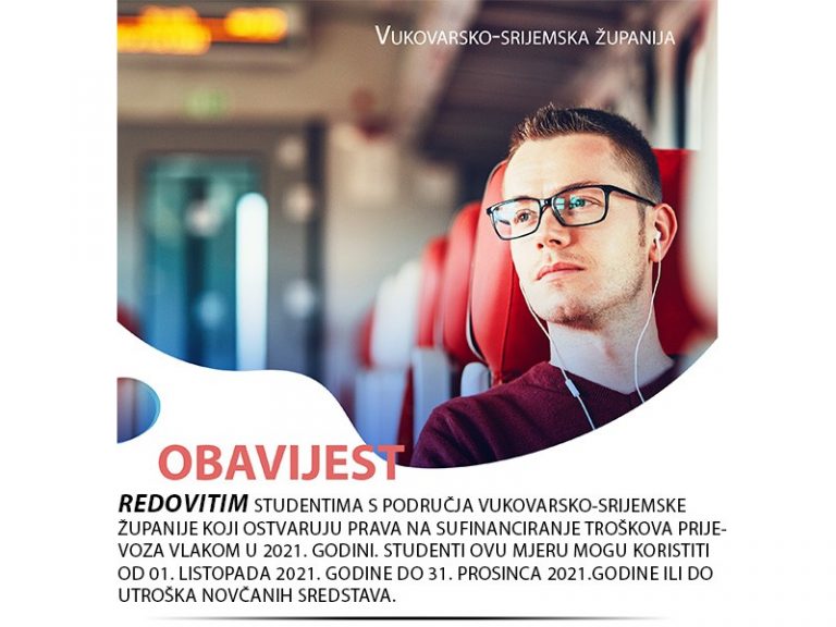 Vukovarsko-srijemska županija će sufinancirati prijevoz vlakom redovitim studentima koji imaju prebivalište u VSŽ